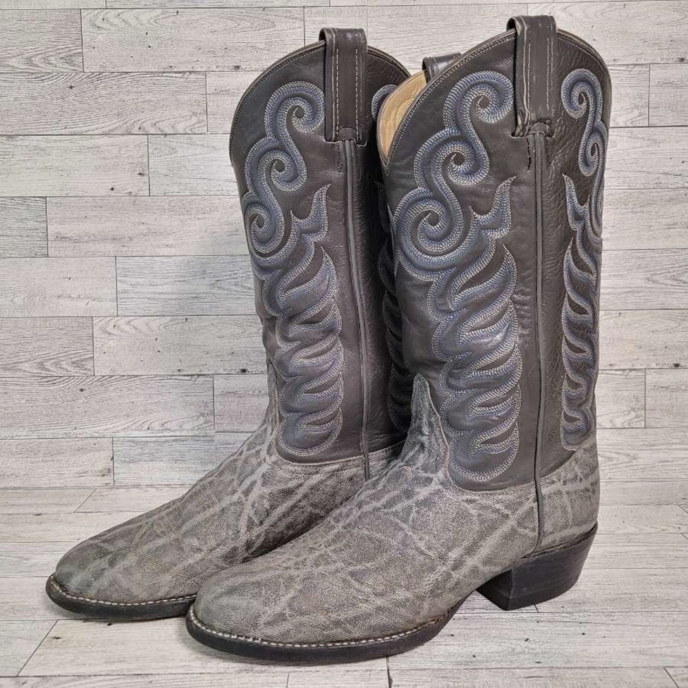 Men's Vintage Tony Lama Western Exotic Grey Leather Cowboy Boots Size 8 USA Made